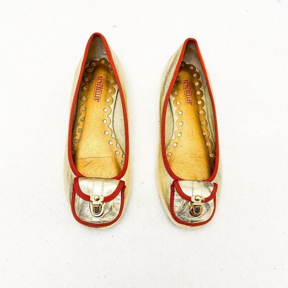 Seychelles Gold Metallic Orange Trim Leather Flats Size 6.5 - Picture 1 of 6